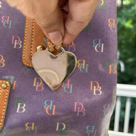 Dooney & Bourke Purple Logo Shoulder Bag with Leather Accents and Pink Heart - Picture 11 of 16